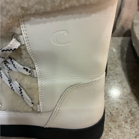NWOT LA CANADIENNE ELOISE SHEARLING-LINED LEATHER SNOW WINTER BOOT WHITE Size 39 - Picture 10 of 12